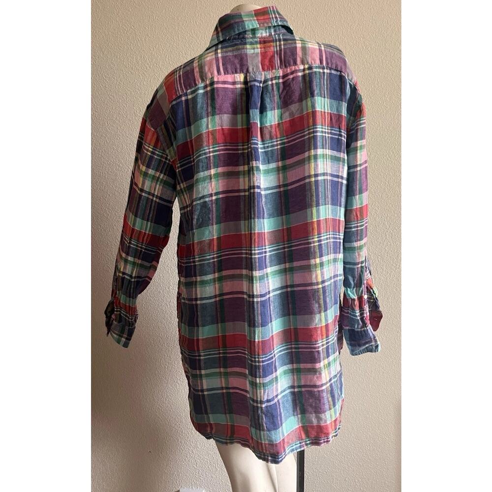 Polo Ralph Lauren Linen Madras Plaid Tunic Shirt Dress Cover Up Size 4 Coastal - Picture 6 of 16